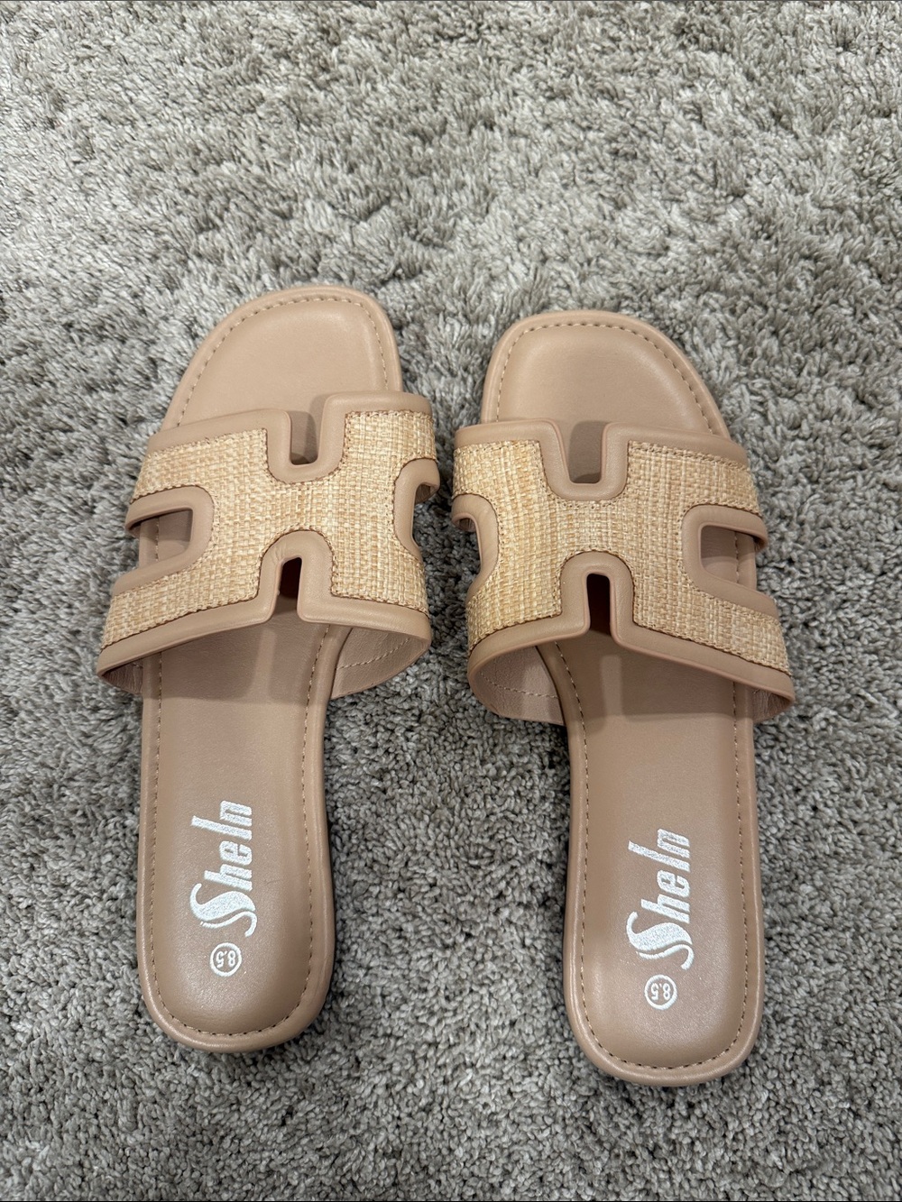 SHEIN Tan Raffia Slide Sandals